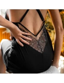 Nuisette Opaque Bords En Dentelle Grandes Tailles SI KrisLine Noir